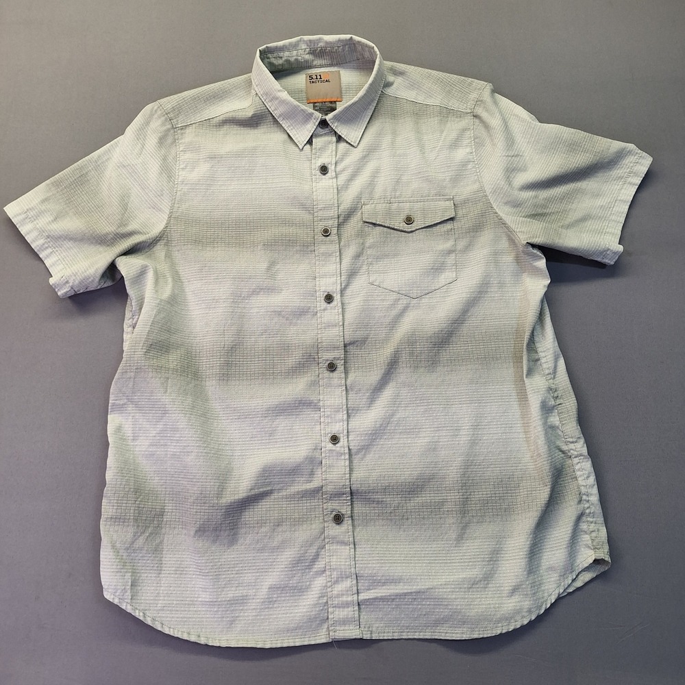 5.11 Tactical Mens Short Sleeve Button Down Shirt Green Grid 71397 Medium